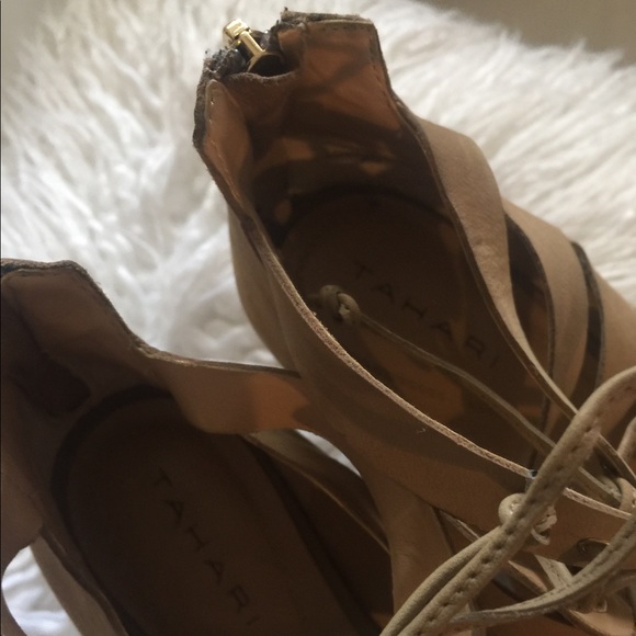 Lace up tahari sandals 8 mid heels tan nude Beige - Picture 3 of 5