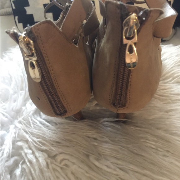 Lace up tahari sandals 8 mid heels tan nude Beige - Picture 4 of 5