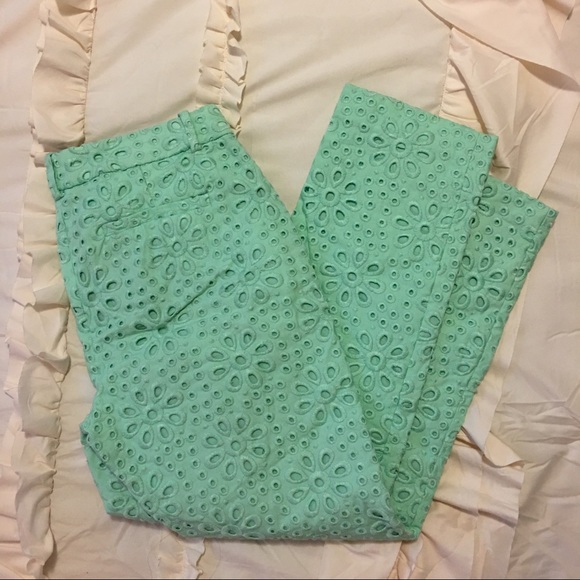 J. Crew Pants - JCrew eyelet Sea Foam Green Cafe Capri -- size 0