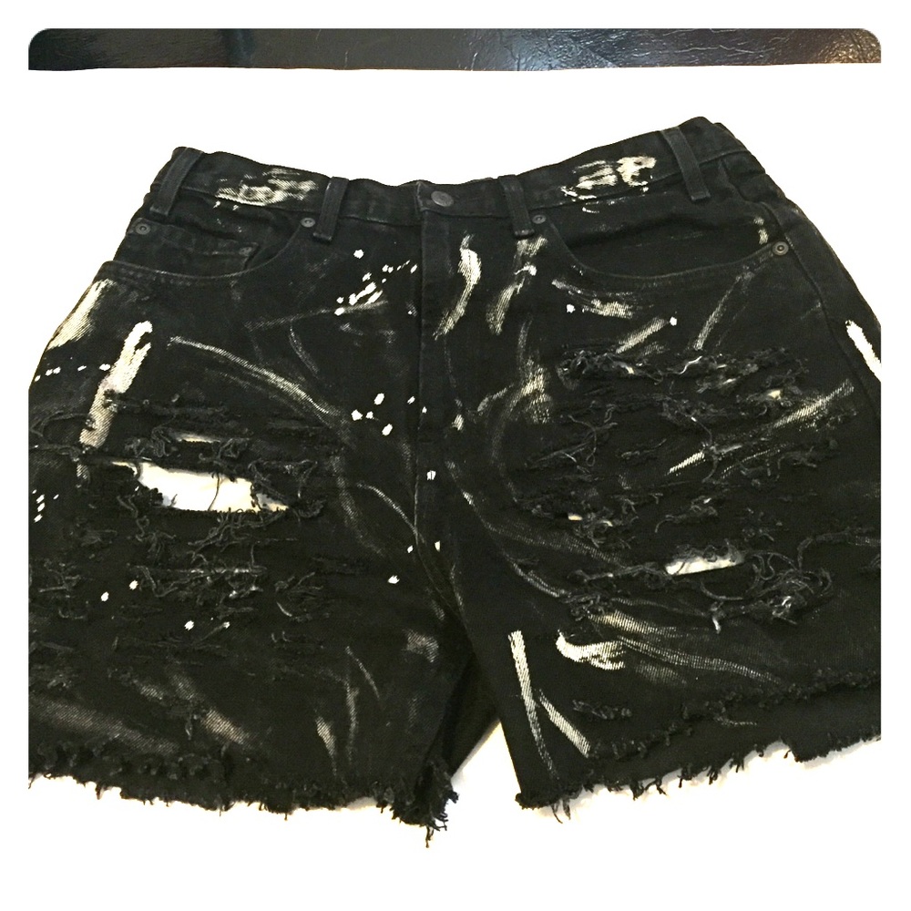 Hand Distressed & Bleached High Waisted Shorts