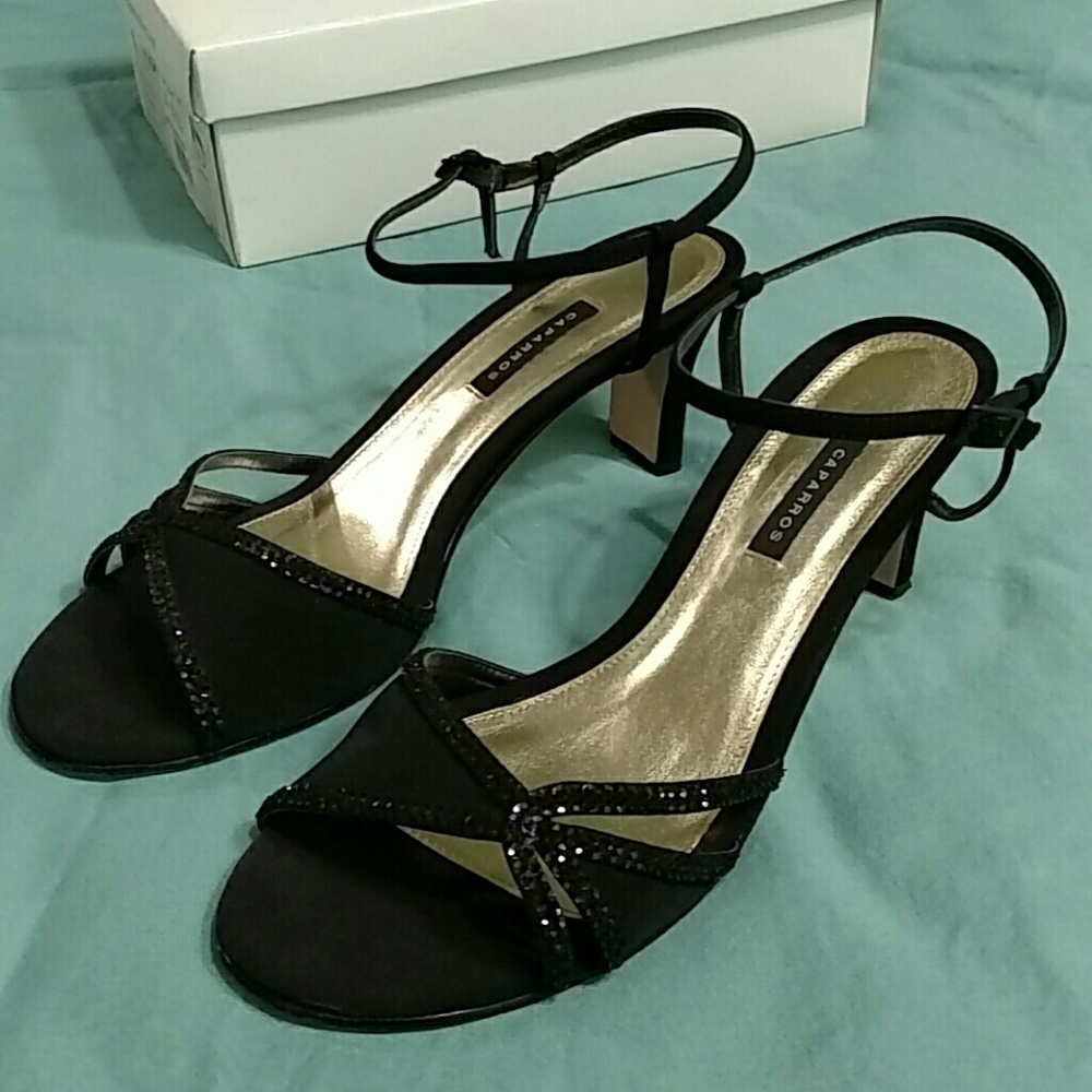 Black sequined heels 9 1/2 M Caparros silk sandel
