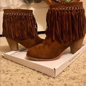 Brown Suede Fringe Ankle Booties - Size 10