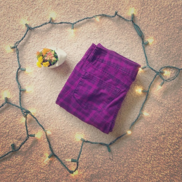 Purple Plaid Skinny Jeans - Picture 1 of 4
