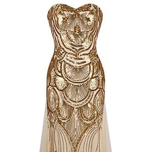 Gatsby Vintage Gold Sequin Strapless Long Dress S