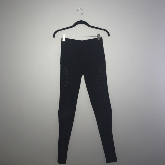Pants - Black Leggings with Mesh Cutouts