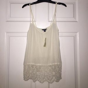 American Eagle Cream Crochet Tank