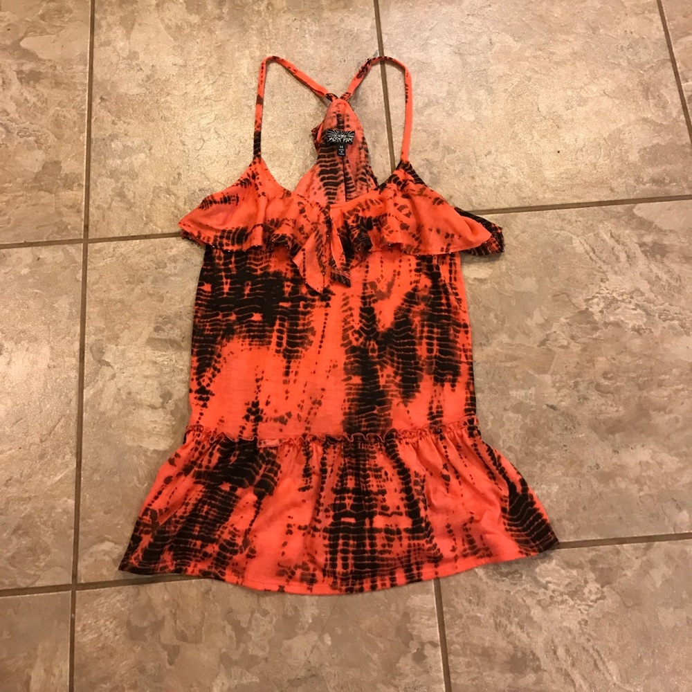Peach and black multicolored ruffle tank top