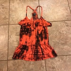 Peach and black multicolored ruffle tank top