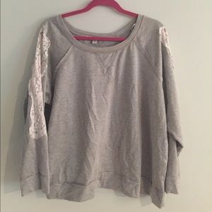 Grey sweater with lace detail