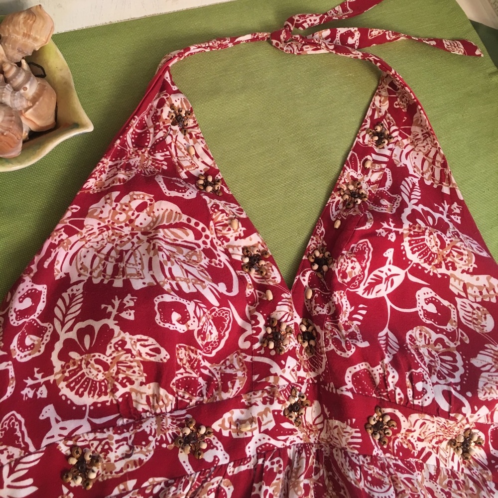 R&K Originals size 14 red and white halter maxi