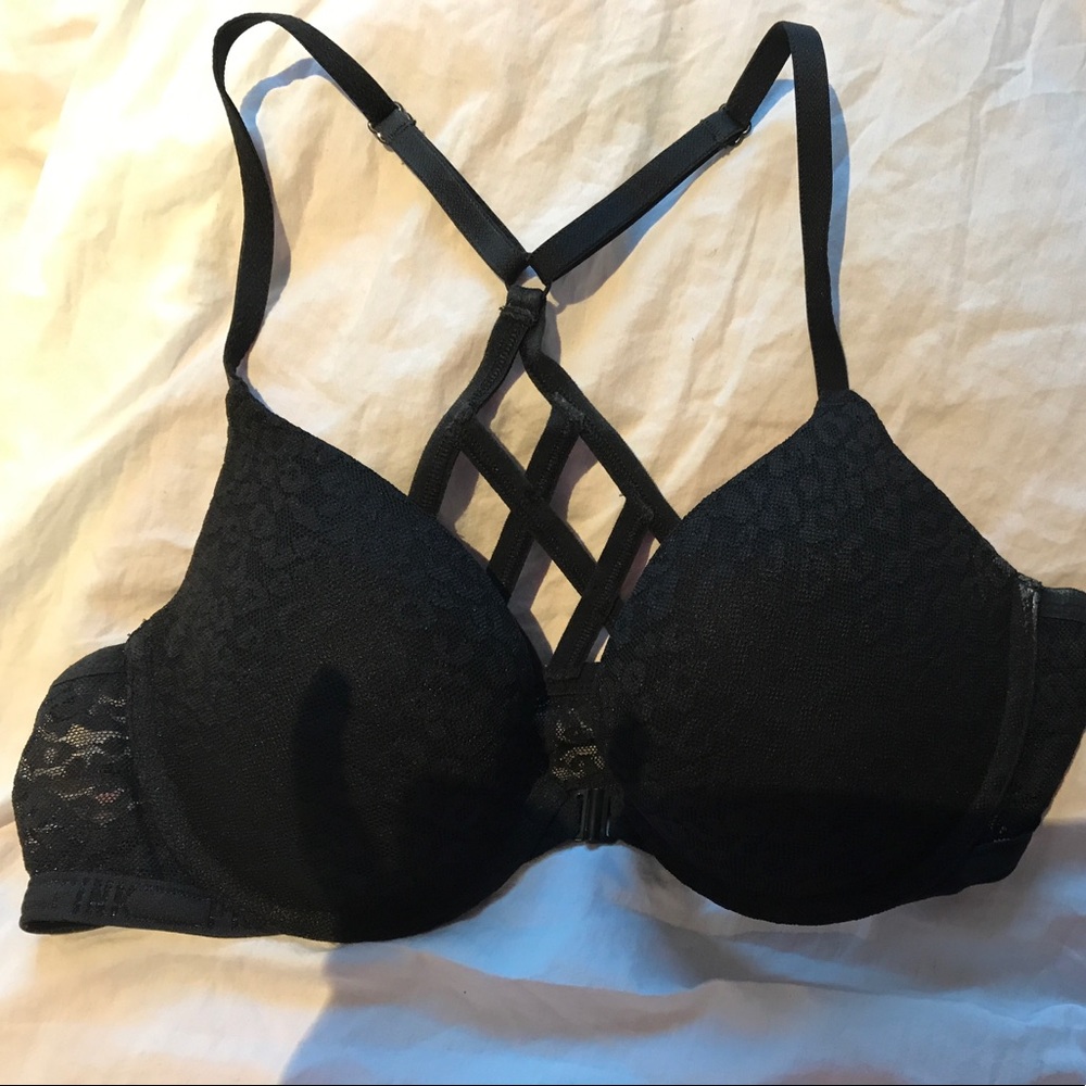 VS pink black leopard lace racerback push up, 36 B