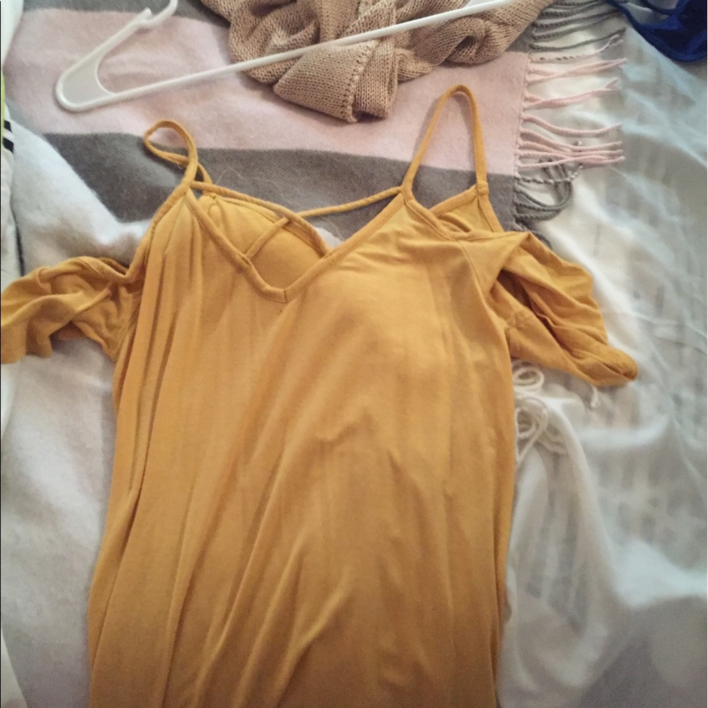 Yellow, Laced Fromt Off The Shoulder Top
