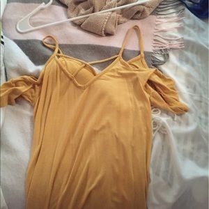 Yellow, Laced Fromt Off The Shoulder Top