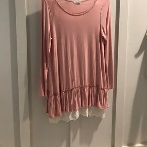 Pink/white lace dress or long top