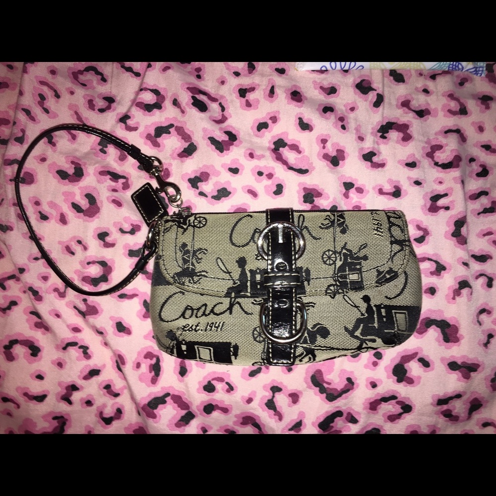 Black coach Wristlet with zipper & snap pocket