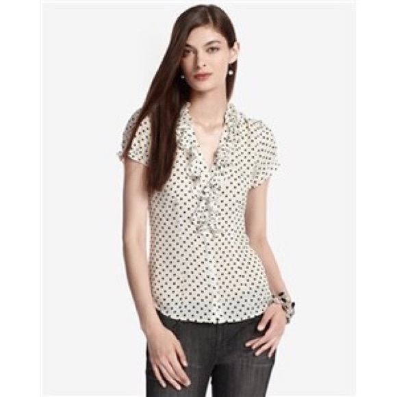 White House Black Market Tops - Ruffle polka dot white and black blouse