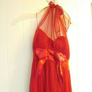 Red Tulle cocktail Dress Gold Sparkly Mesh