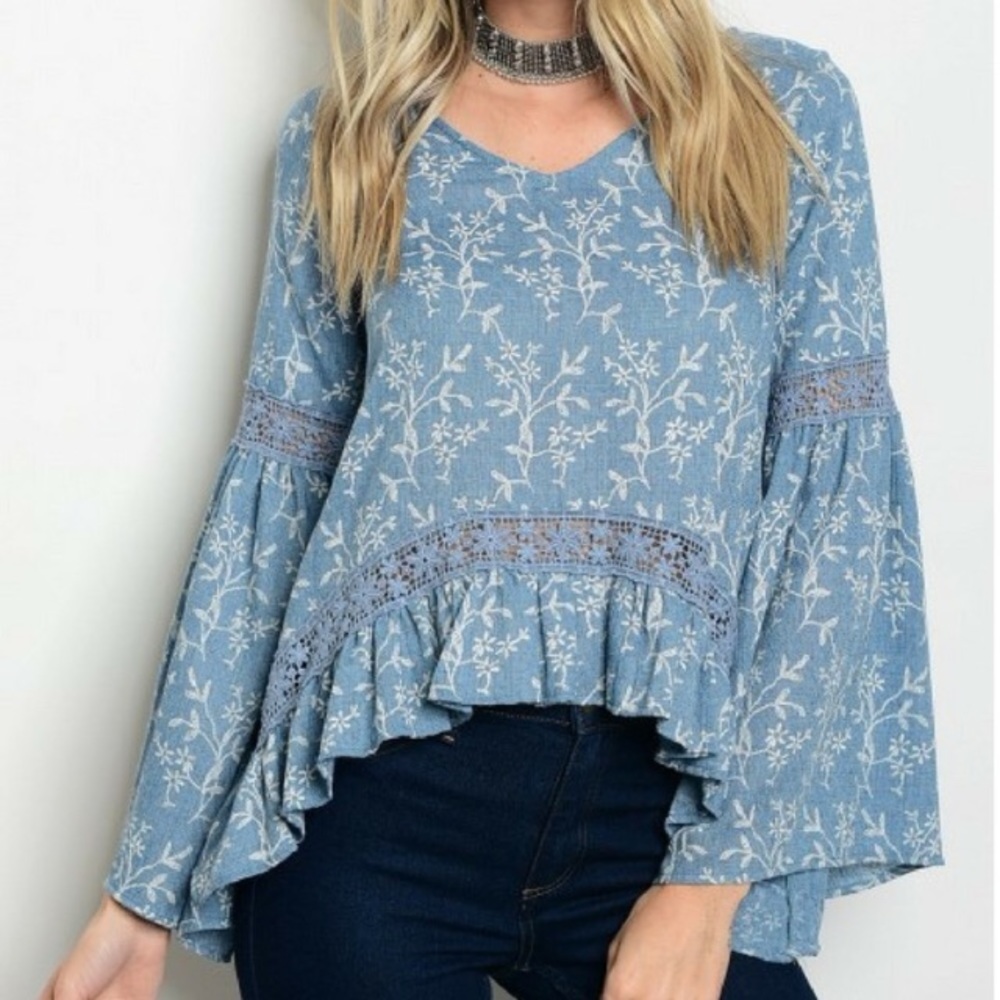 Floral & Open Crochet Bell Sleeve