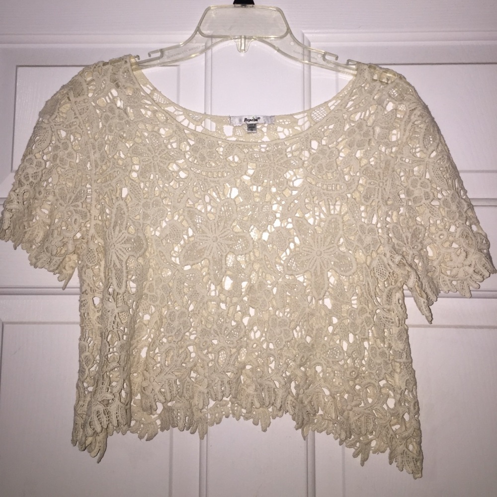 Papaya Cream Crochet Crop Top