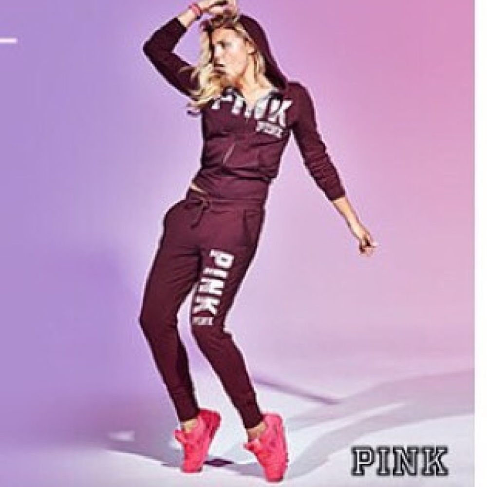 Maroon PINK zip up hoodie + jogger set