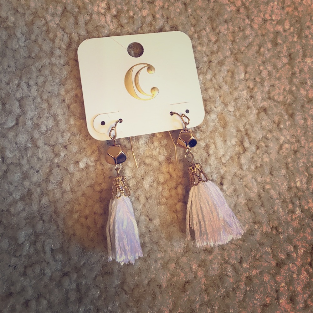 Gold & White Tassel Earrings