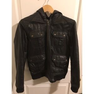 SOLD Topman Hooded Leather Bomber Jacket