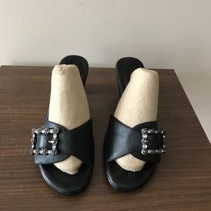 Black buckle kitten heels
