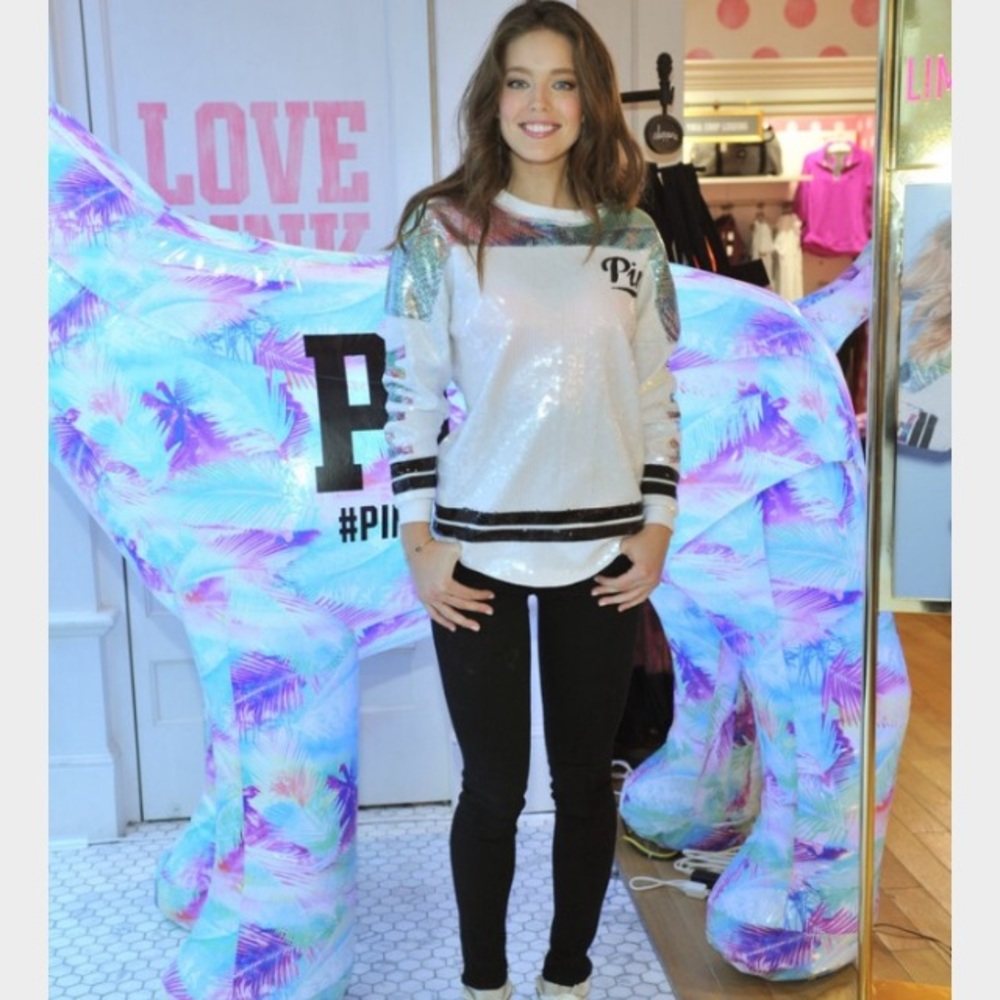 Rare htf limited release sequin varsity crew PINK