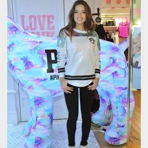 Rare htf limited release sequin varsity crew PINK