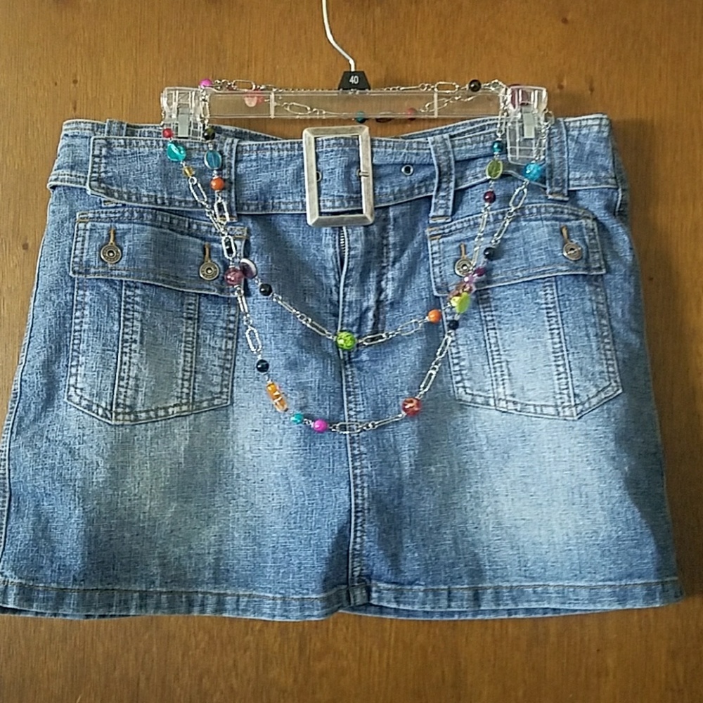 Denim skort with front buckle