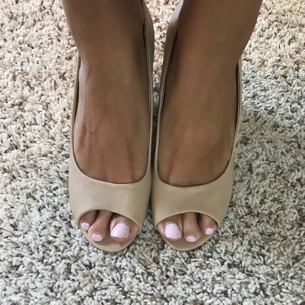 Nude Peep Toe Wedge Heels