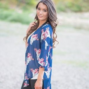 Navy Skull Flower Kimono