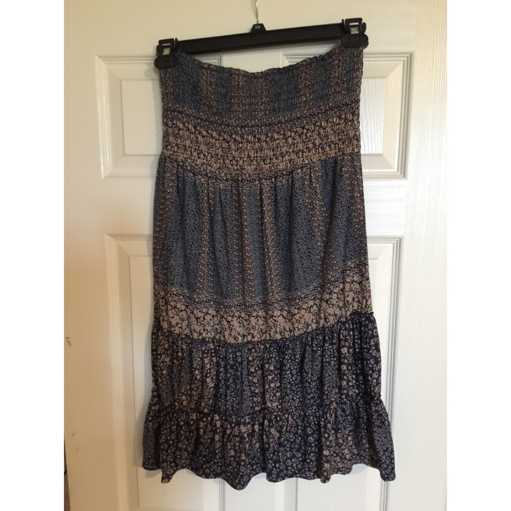 Strapless patchwork pattern dress from express