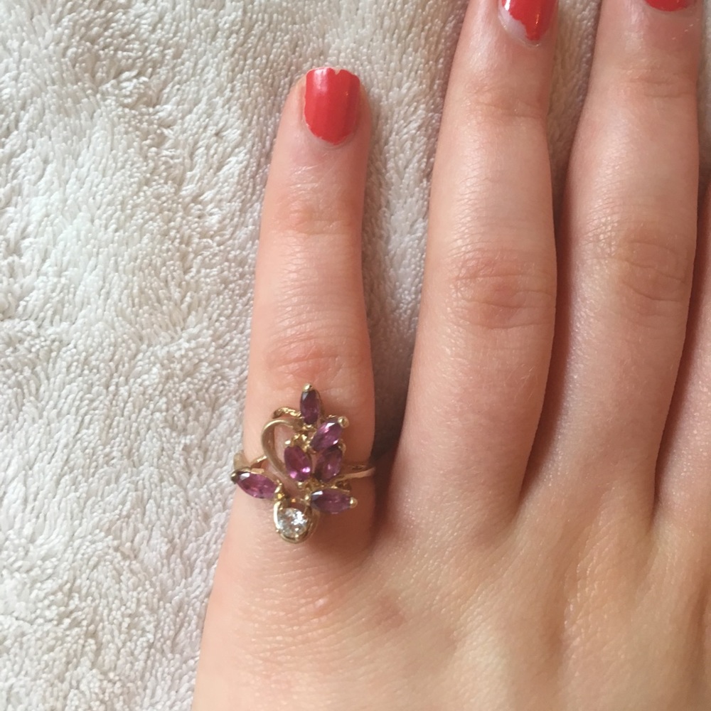 Natural ruby diamond 14k yellow gold ring 6.75