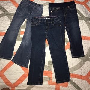 3 pairs of jeans, two size 2T one size 3T