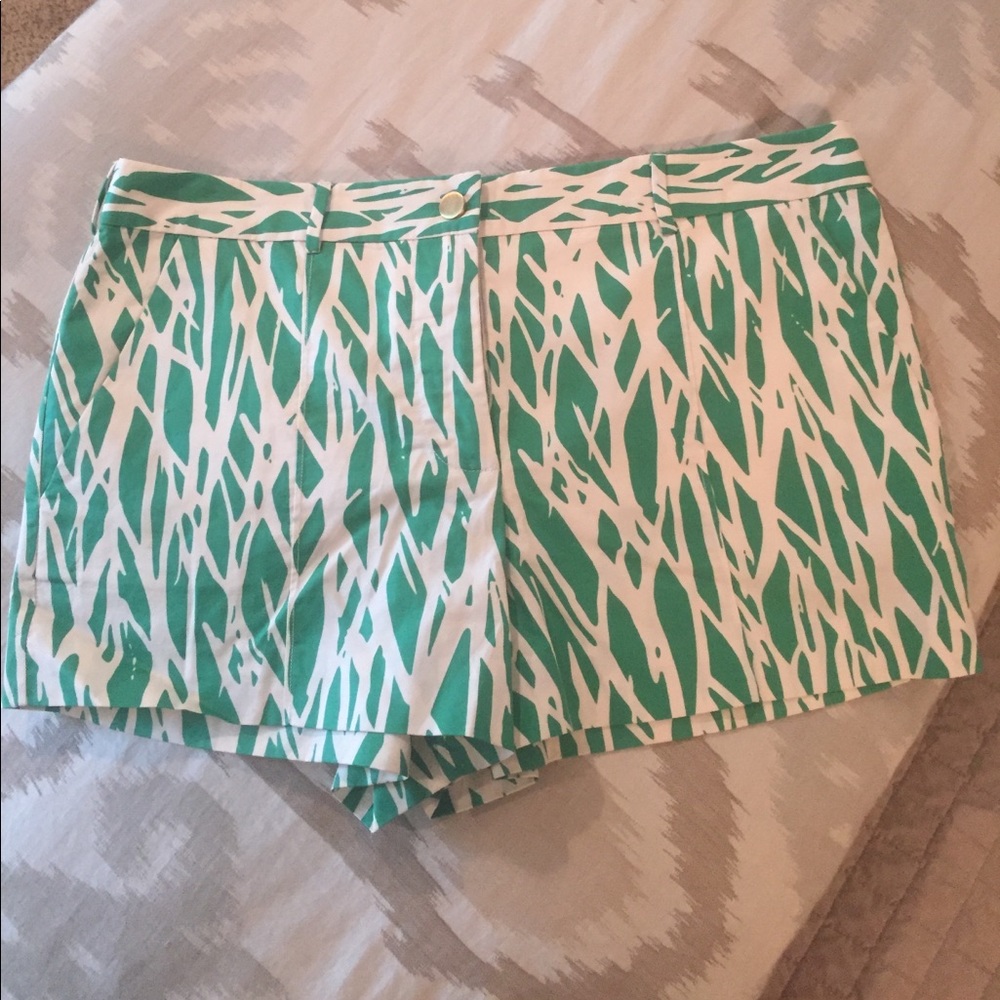 Green and white DVF shorts