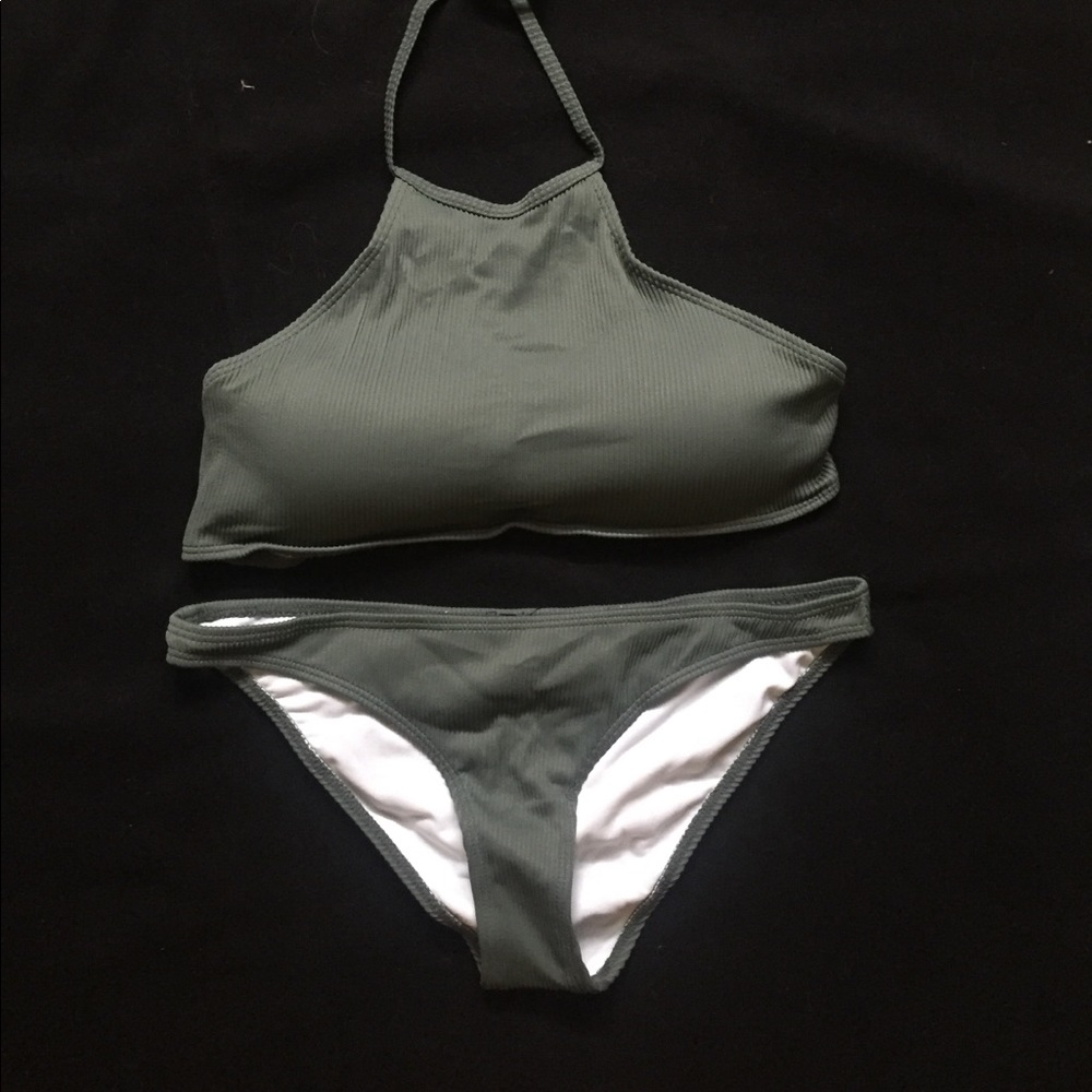 Two-piece halter bathing suit