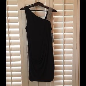 Betsy Adam One Shoulder Rhinestone Draped Dress