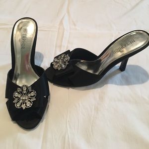 Black jeweled Mule pump.