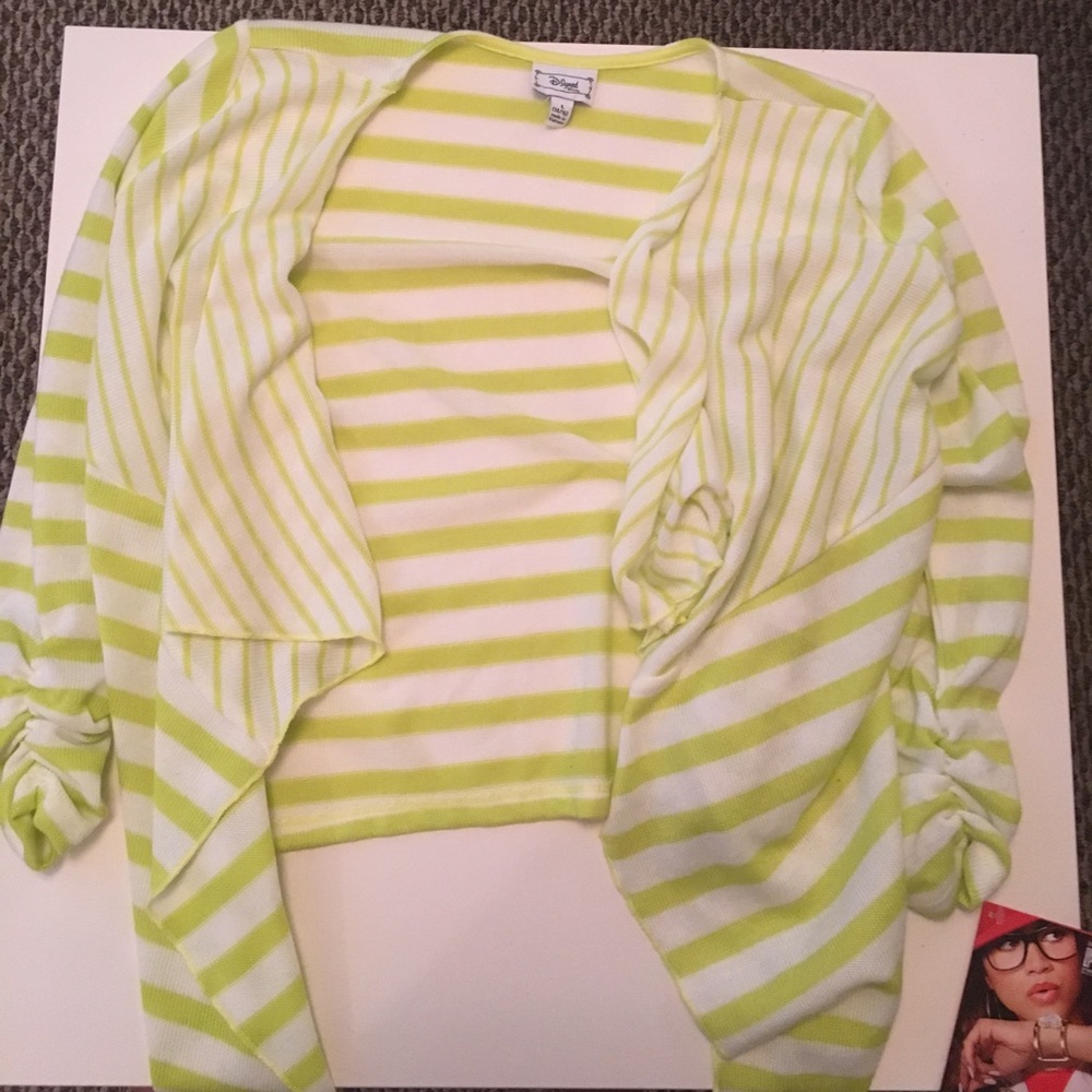 Green and white cardigan