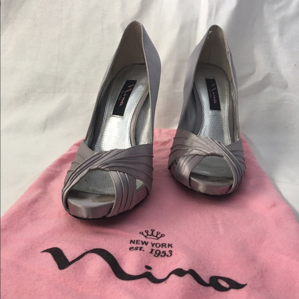 Nina Silver Peep Toe Heels