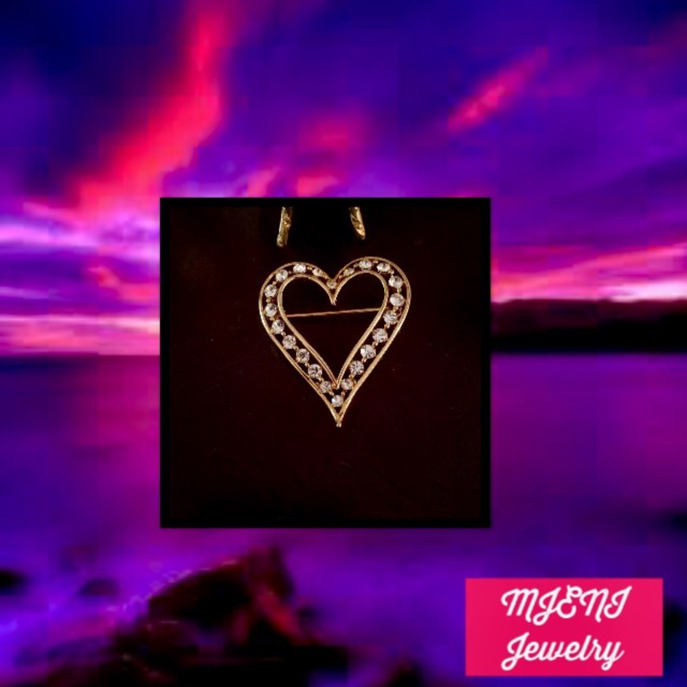 VINTAGE •MJENI Rhinestone Heart Brooch - Picture 4 of 6