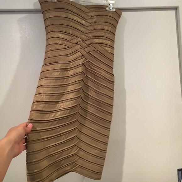 BCBG Max Azria Gold Strapless Dress - Picture 2 of 4