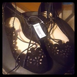 Black lace up flats