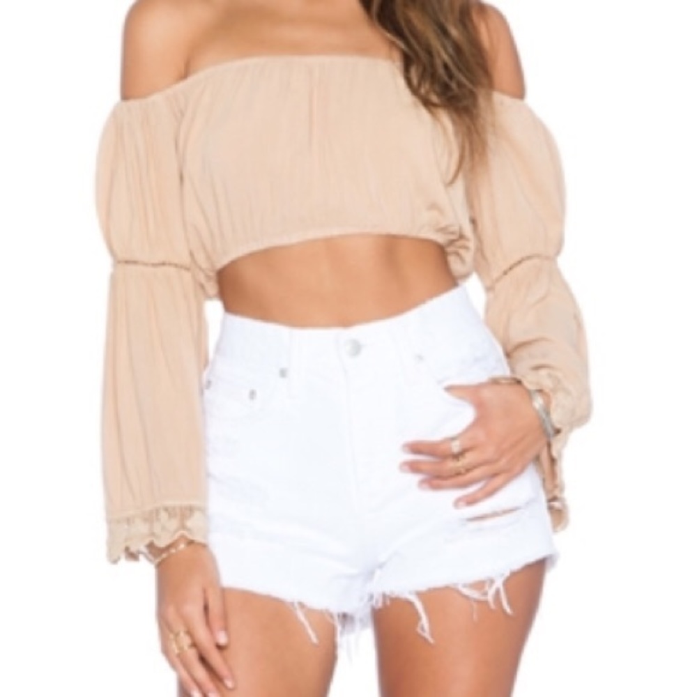Blue Life Off Shoulder Crop with Bell Sleeves