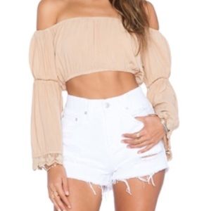 Blue Life Off Shoulder Crop with Bell Sleeves