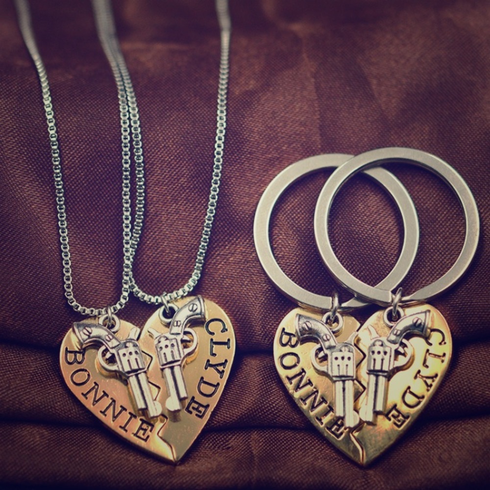 Bundle Bonnie and Clyde key chain and necklace set