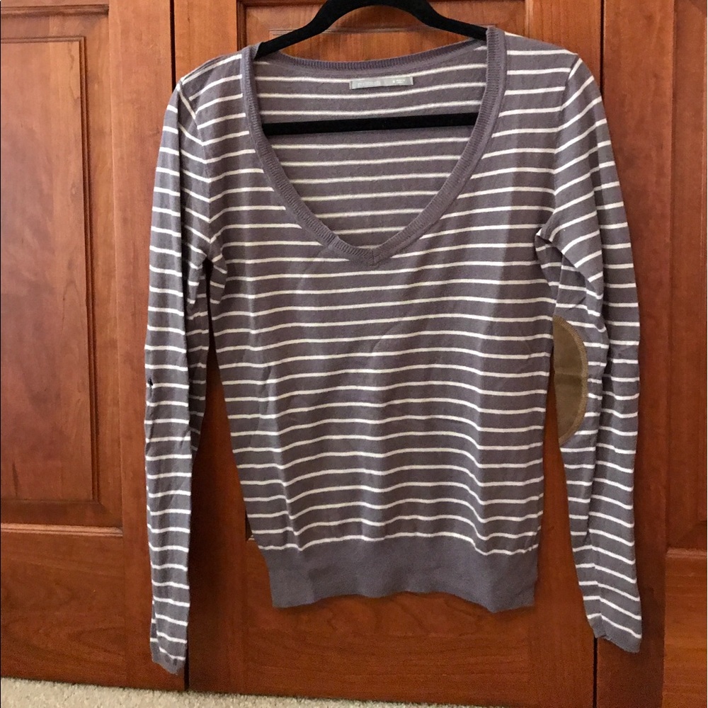 striped sweater with stylish elbow patches