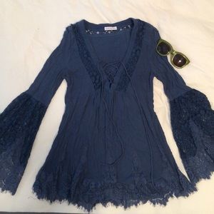 Blue Bohemian Lace Blouse