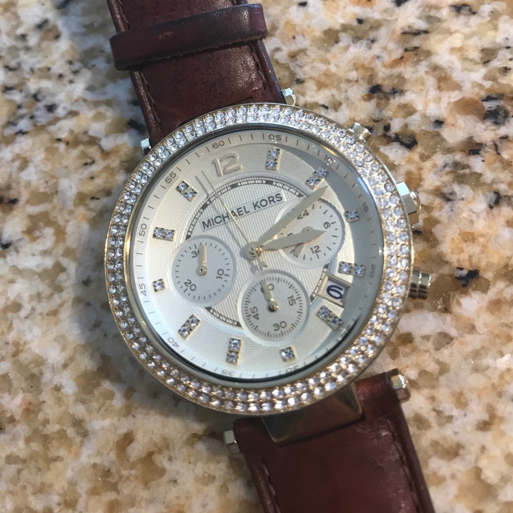 Michael Kors watch MK2249 leather strap gold face